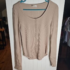 New Me Elegant Beige Button-Down Ribbed Shirt